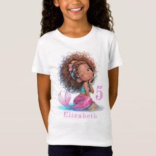 Beautiful Brown Mermaid Birthday Girl T-Shirt