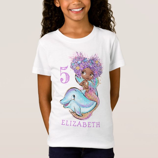 Beautiful Brown Mermaid Birthday Girl T-Shirt (Front)