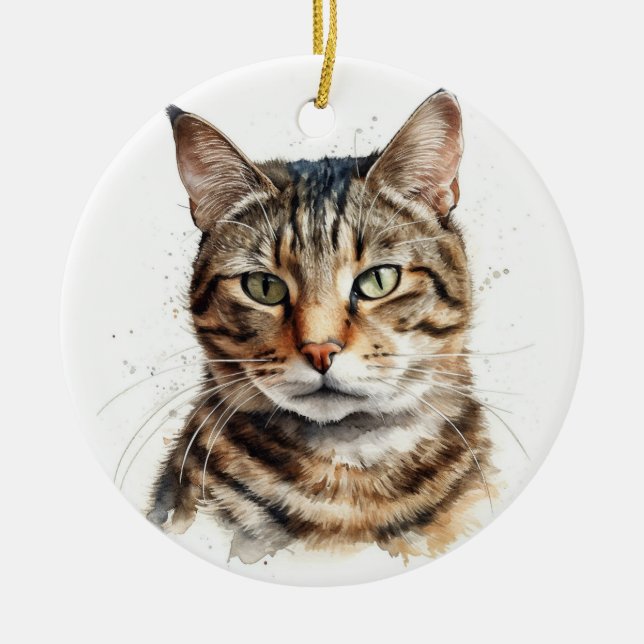 BEAUTIFUL BROWN TABBY DOMESTIC SHORT HAIR CAT CERAMIC TREE DECORATION (Front)