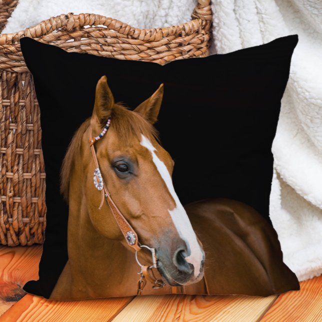 Beautiful Brown White Quarter Horse Photo Cushion (Decorator pillow with the photo of a beautiful quarter-horse)
