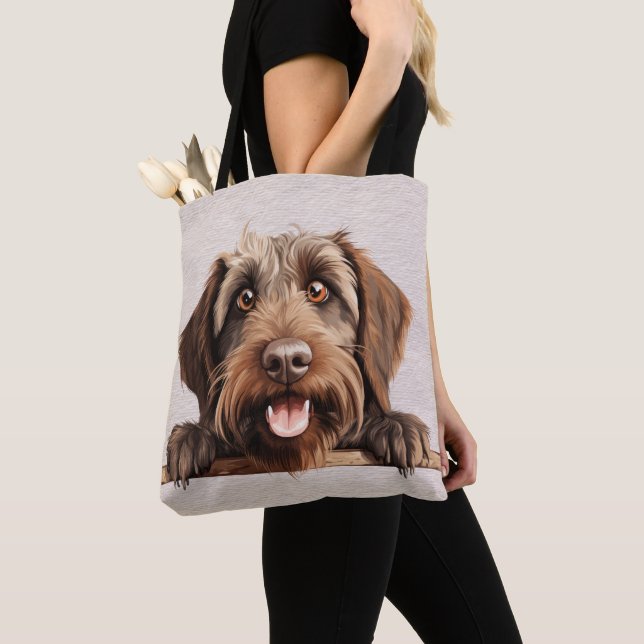 BEAUTIFUL BROWN WIREHAIRED POINTING GRIFFON DOG TOTE BAG (Close Up)