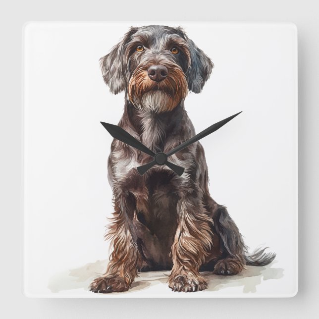 BEAUTIFUL BROWN WIREHAIRED POINTING GRIFFON SQUARE WALL CLOCK (Front)