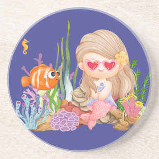 Beautiful BRUNET HAIR mermaid playing in the sea Coaster