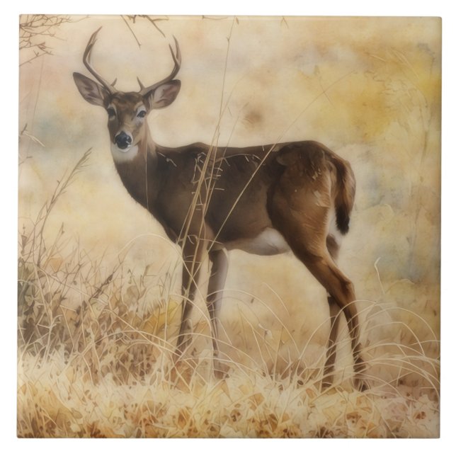 Beautiful Buck Deer in Texas Tile Trivet (Front)