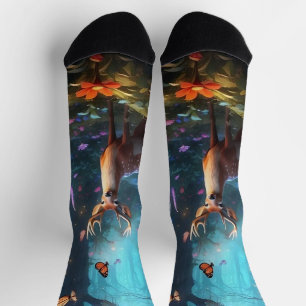 Beautiful Buck Enchanted Forest a Mystical Oasis Socks