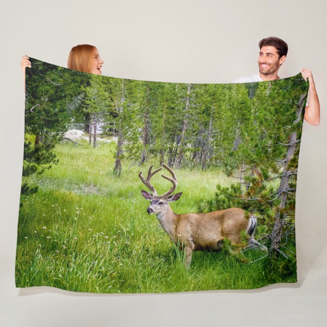 Beautiful Buck in the Meadow Fleece Blanket (In Situ)