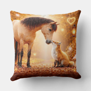Beautiful Buckskin Horse and Red Fox Woodland Cushion
