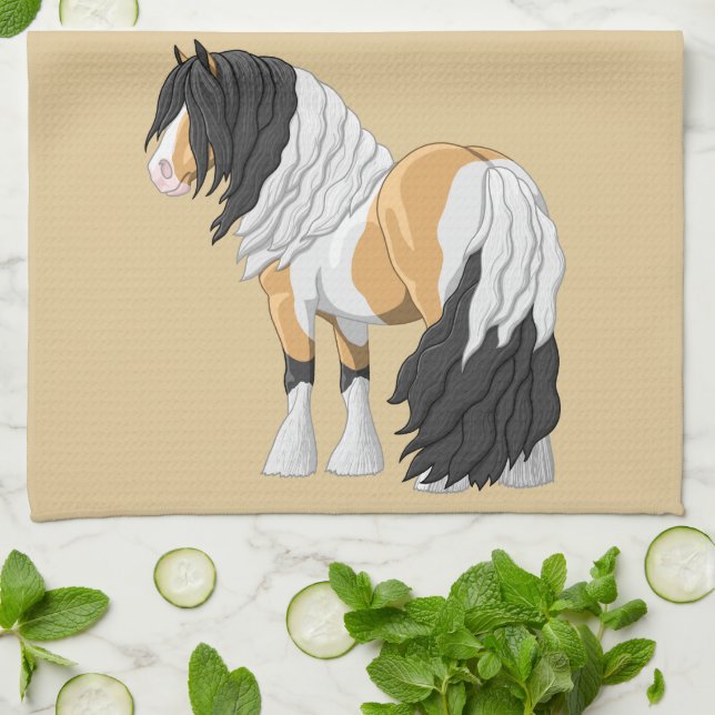 Beautiful Buckskin Pinto Gypsy Vanner Draught Hors Tea Towel (Folded)