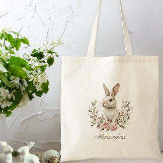 Beautiful Bunny Custom Name Tote Bag