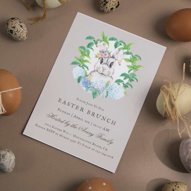 Beautiful Bunny Floral Wreath Easter Brunch Invitation (Creator Uploaded)