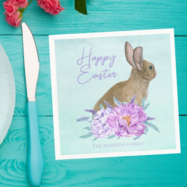 Beautiful Bunny Rabbit Pastel Floral Easter Party Napkin (Creator Uploaded)