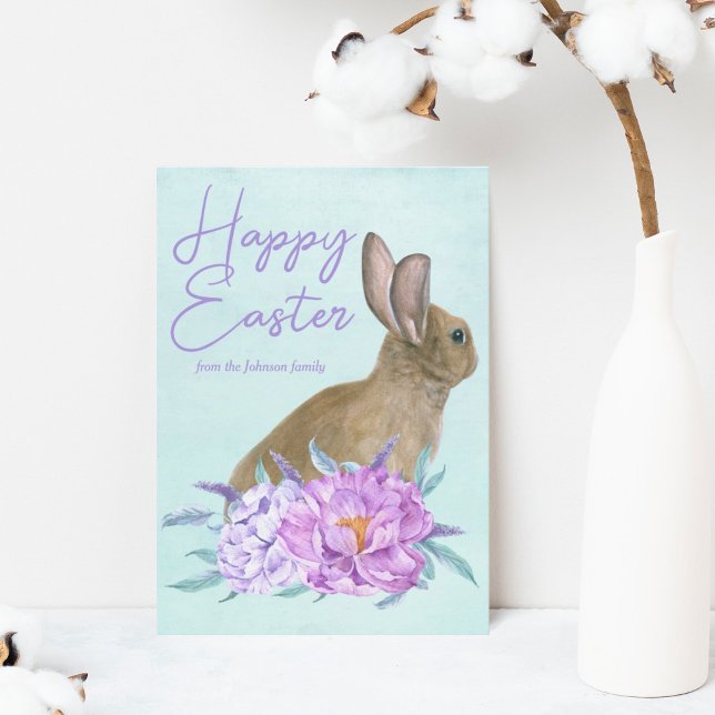 Beautiful Bunny Rabbit Pastel Floral Happy Easter Holiday Card (Creator Uploaded)
