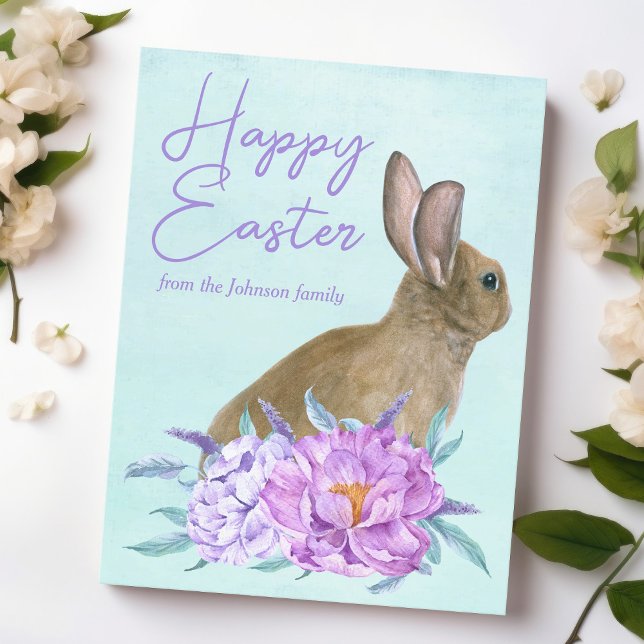Beautiful Bunny Rabbit Pastel Floral Happy Easter Postcard (Creator Uploaded)