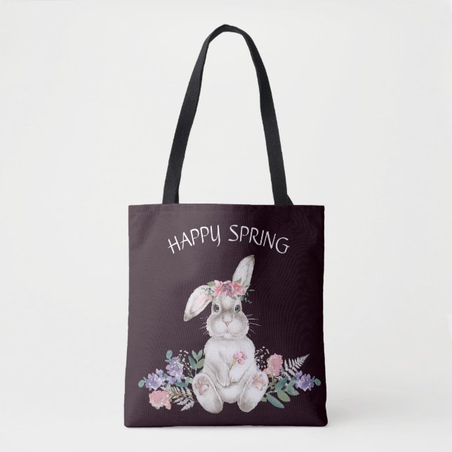 Beautiful Bunny - Reversible Floral Happy Spring Tote Bag (Front)