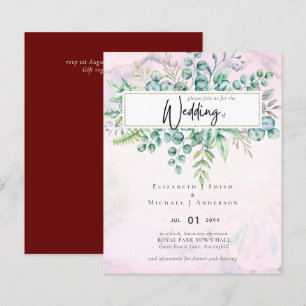 Beautiful Burgundy Blue Eucalyptus BUDGET Invite