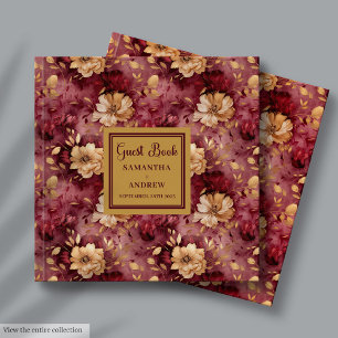 Beautiful Burgundy Blush Gold Floral Wedding  Guest Book