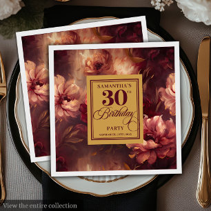 Beautiful Burgundy Blush Gold Watercolor 30th Napkin