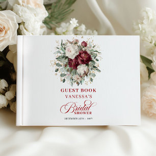 Beautiful Burgundy Floral Bridal Shower Guest Book