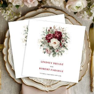 Beautiful Burgundy Floral Greenery Gold Wedding   Napkin