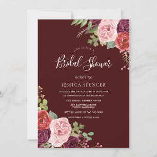 Beautiful Burgundy Flowers Bridal Shower Invite