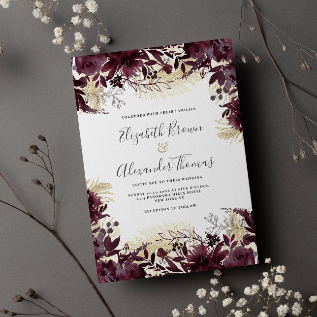 Beautiful burgundy gold glitter floral wedding  invitation (Beautiful burgundy gold glitter floral wedding invitation )