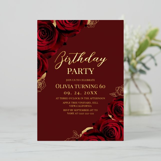 Beautiful Burgundy Red Rose 60th Birthday (Standing Front)