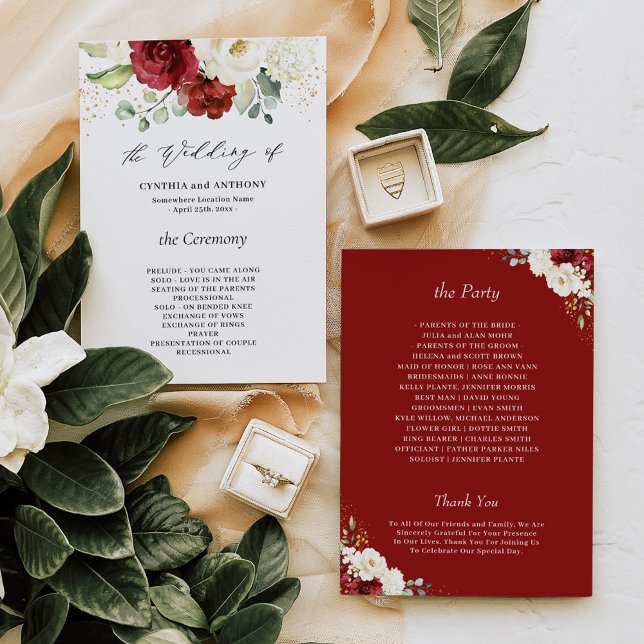 Beautiful Burgundy Red White Floral Wedding Programme (Creator Uploaded)