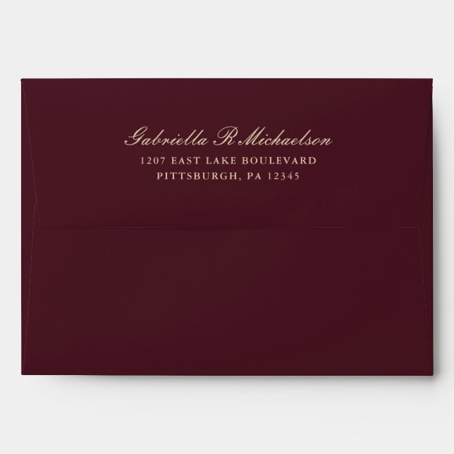 Beautiful Burgundy Return Address Wedding Envelope (Back (Top Flap))