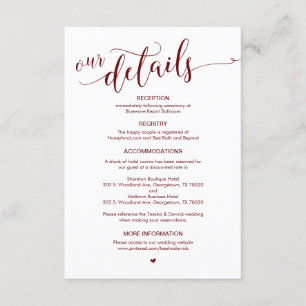 Beautiful, Burgundy Script, Our Wedding Details Enclosure Card