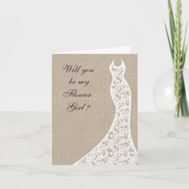 Beautiful Burlap Will you be my Flower Girl Card (Front)