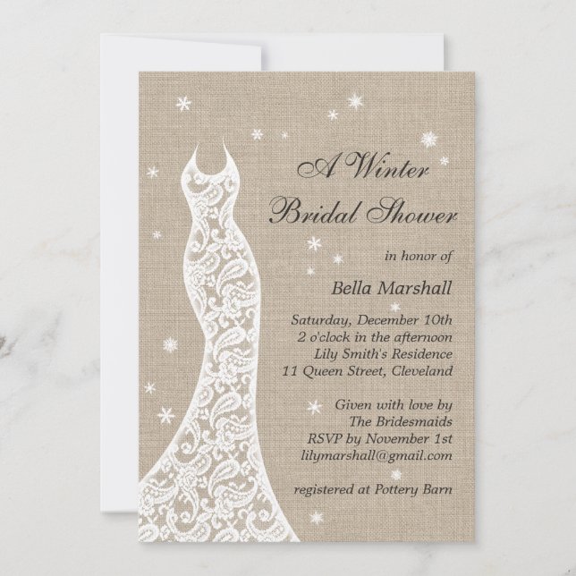 Beautiful Burlap Winter Bridal Shower Invitation (Front)