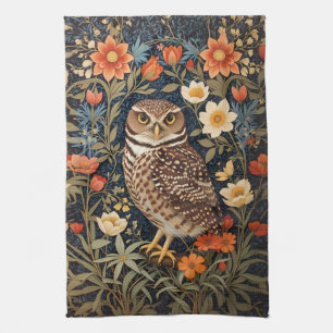 Beautiful Burrowing Owl William Morris Inspired Tea Towel