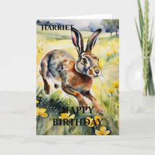 Beautiful Buttercups Hare Birthday Card (editable)