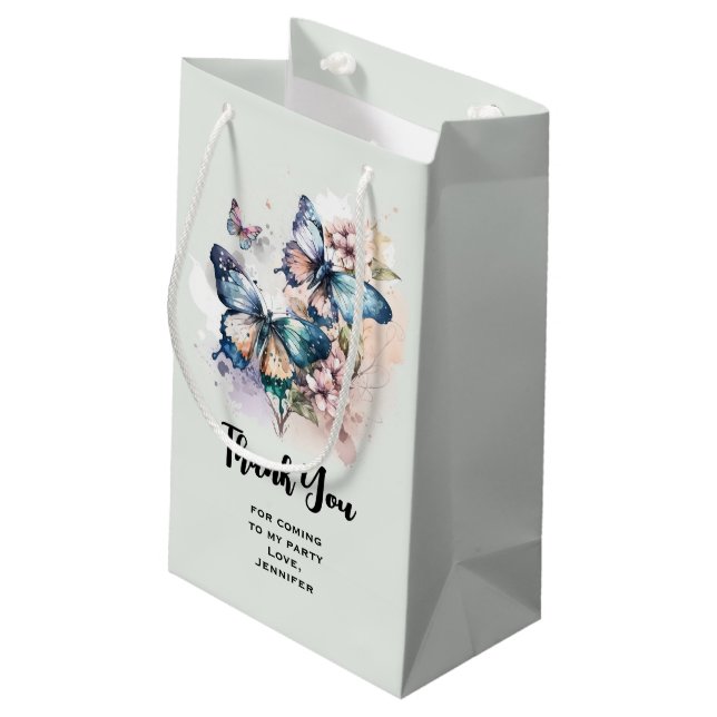 Beautiful Butterflies and Flowers Party Thank You Small Gift Bag (Back Angled)