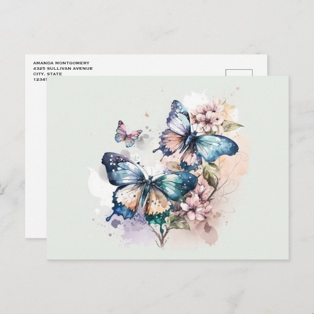 Beautiful Butterflies and Flowers Postcard (Front/Back)