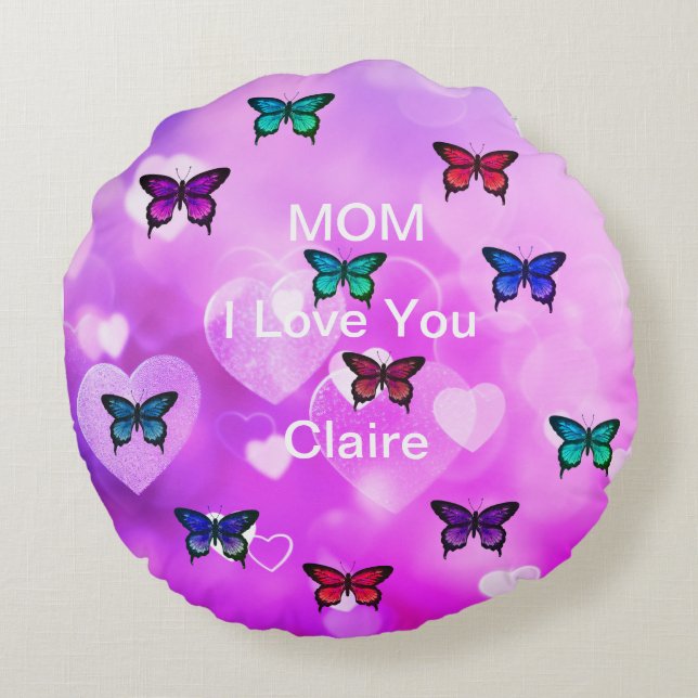 Beautiful Butterflies and Hearts Round Cushion (Back)