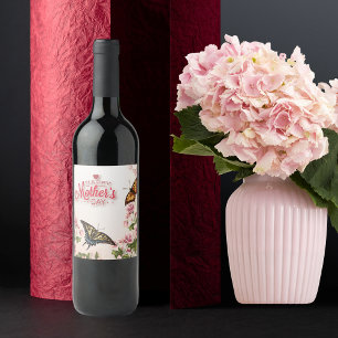Beautiful Butterflies Floral Mothers Day Wine Label