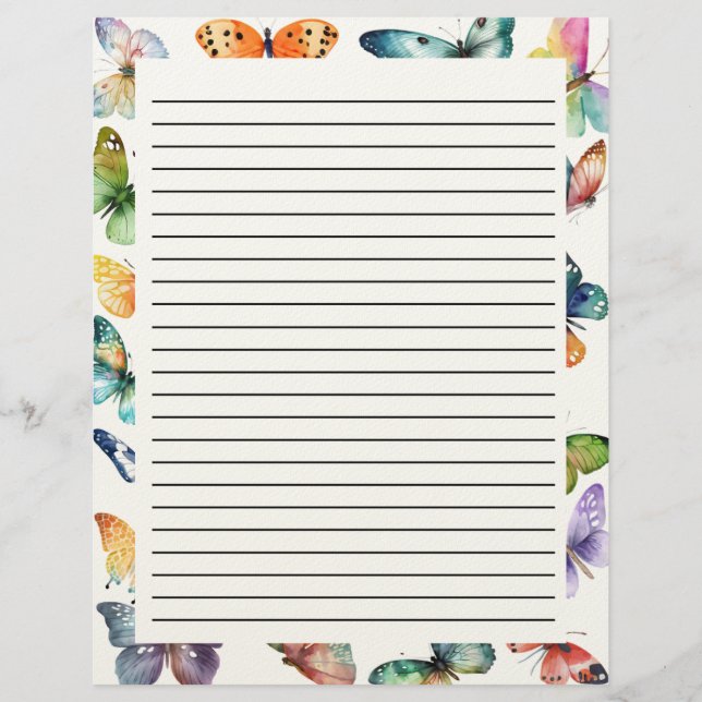 Beautiful Butterflies Lined  Custom Letterhead (Front)