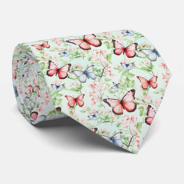 Beautiful Butterflies On a Pale Green Background Tie (Rolled)