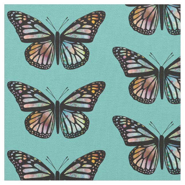 Beautiful Butterflies Pattern Monarch Watercolor Fabric (Close Up)