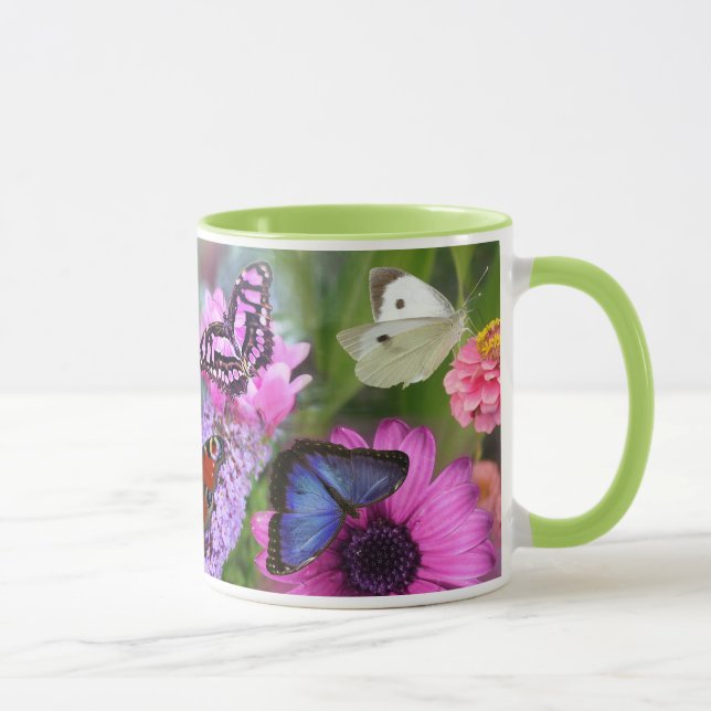 Beautiful Butterflies Wild Flowers Love with Green Mug (Right)