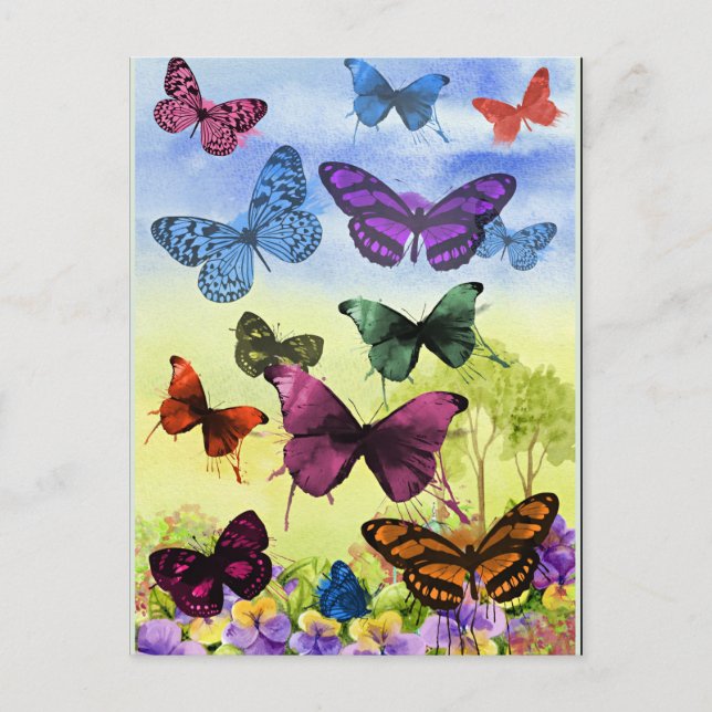 Beautiful Butterflies with pretty summer flowers Postcard (Front)
