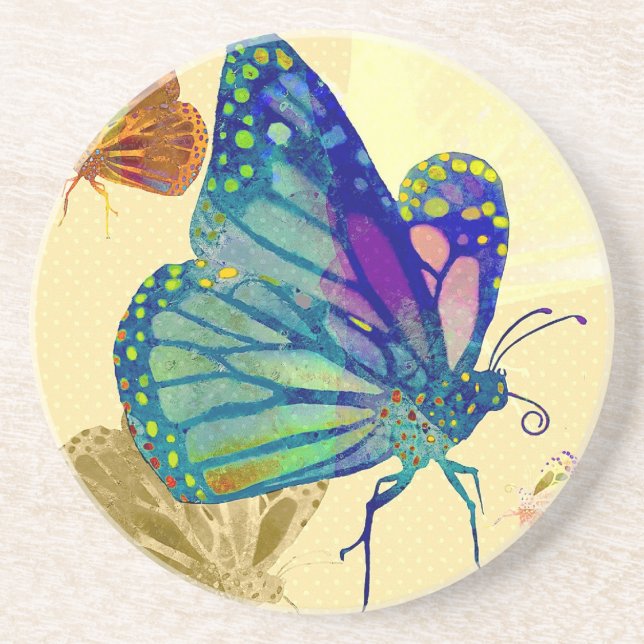 Beautiful Butterfly Ceramic Sandstone Coaster (Front)