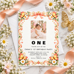 Beautiful Butterfly First Birthday Invitation