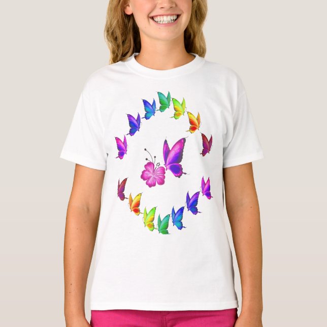 Beautiful Butterfly & Flowers, Pretty Girl's T-Shirt (Front)