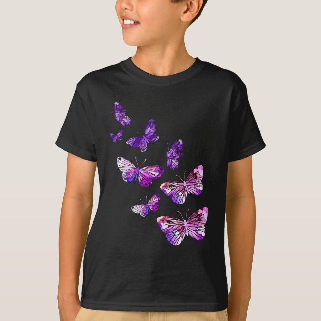 Beautiful Butterfly Girls Purple Butterlies T-Shirt (Front)