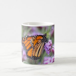 Beautiful Butterfly in Purple Flowers Coffee Mug