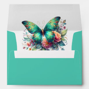 Beautiful Butterfly In Teal Aqua Envelope