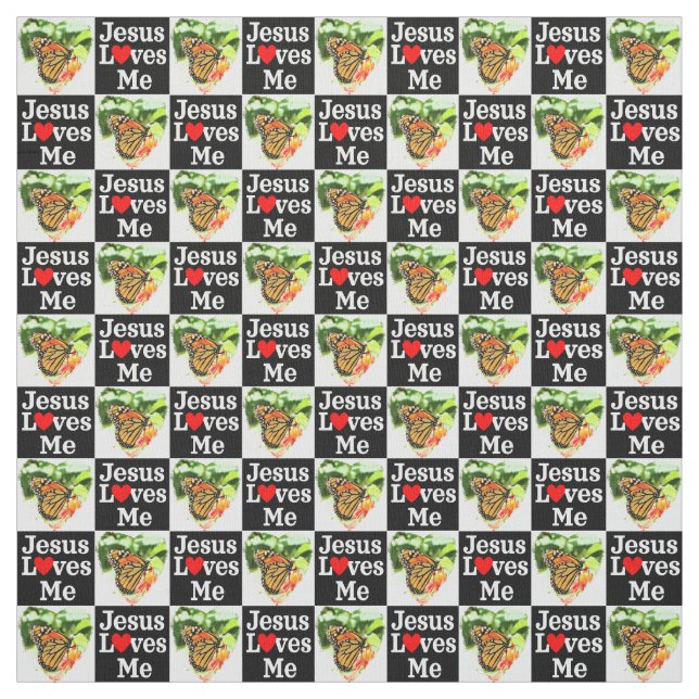 BEAUTIFUL BUTTERFLY JESUS LOVES ME CHRISTIAN FABRIC (Swatch)