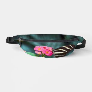 Beautiful butterfly on a pink flower bum bags